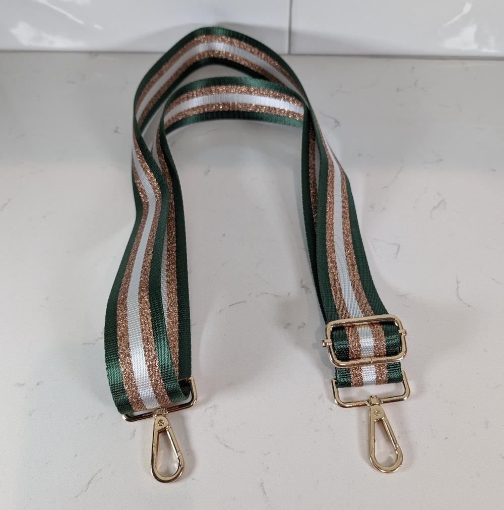 Green and Gold Striped Bag Strap Replacement Adjustable